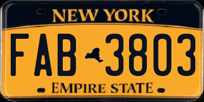 NY license plate FAB3803