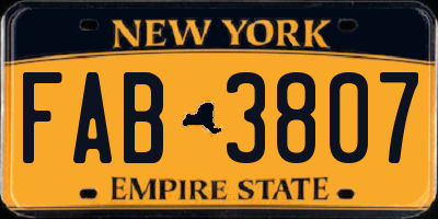 NY license plate FAB3807
