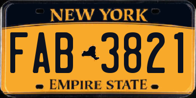 NY license plate FAB3821