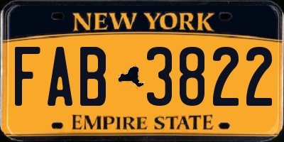 NY license plate FAB3822