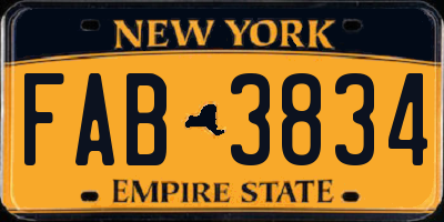 NY license plate FAB3834