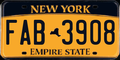 NY license plate FAB3908