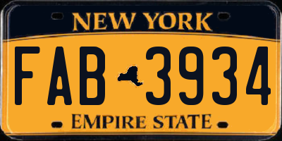 NY license plate FAB3934