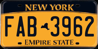 NY license plate FAB3962