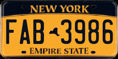 NY license plate FAB3986