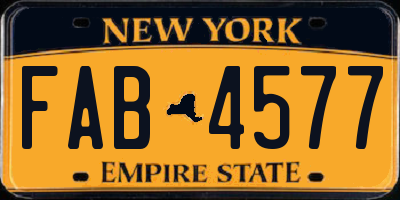 NY license plate FAB4577