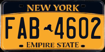 NY license plate FAB4602