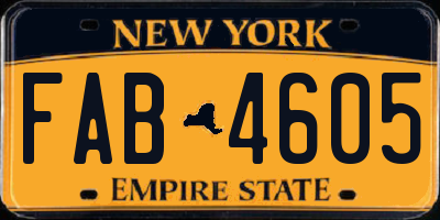 NY license plate FAB4605