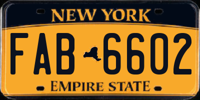 NY license plate FAB6602