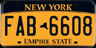 NY license plate FAB6608