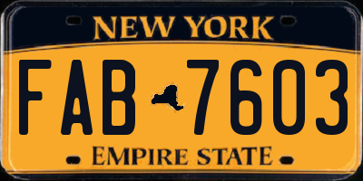 NY license plate FAB7603