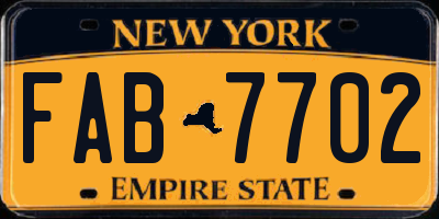 NY license plate FAB7702