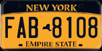 NY license plate FAB8108