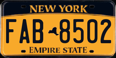 NY license plate FAB8502