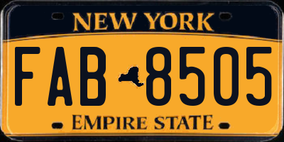 NY license plate FAB8505