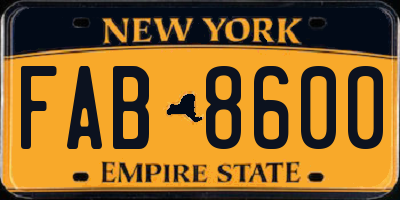 NY license plate FAB8600