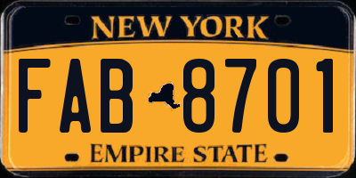 NY license plate FAB8701