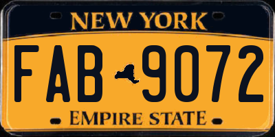 NY license plate FAB9072