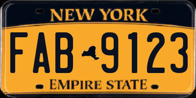 NY license plate FAB9123