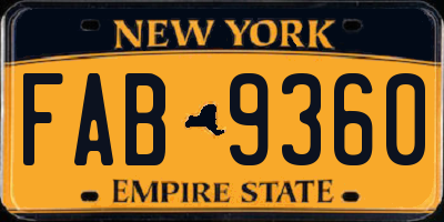 NY license plate FAB9360