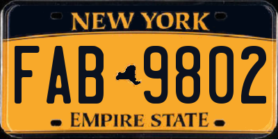 NY license plate FAB9802