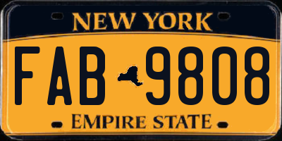 NY license plate FAB9808