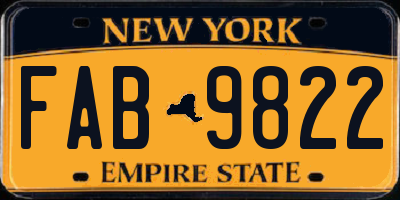 NY license plate FAB9822