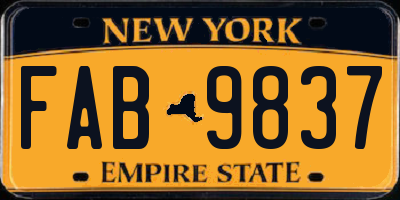 NY license plate FAB9837