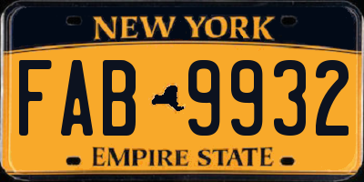NY license plate FAB9932