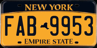 NY license plate FAB9953