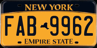 NY license plate FAB9962