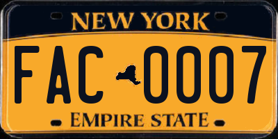 NY license plate FAC0007