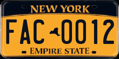 NY license plate FAC0012