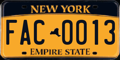 NY license plate FAC0013