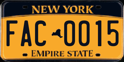 NY license plate FAC0015