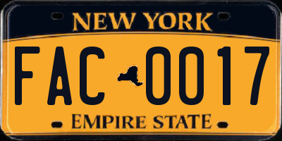 NY license plate FAC0017