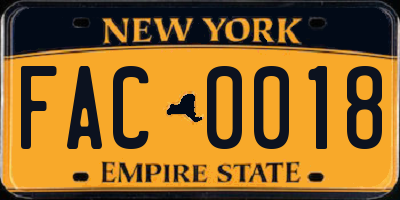 NY license plate FAC0018