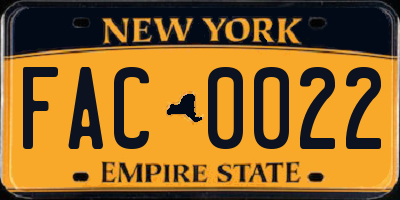 NY license plate FAC0022