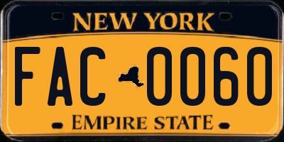 NY license plate FAC0060
