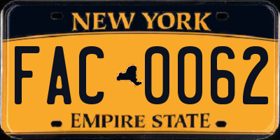 NY license plate FAC0062