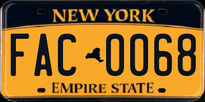 NY license plate FAC0068