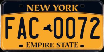 NY license plate FAC0072