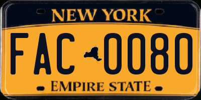 NY license plate FAC0080