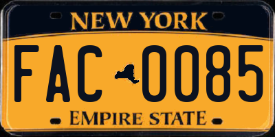 NY license plate FAC0085