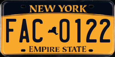 NY license plate FAC0122