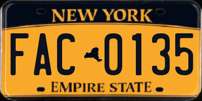 NY license plate FAC0135