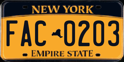 NY license plate FAC0203