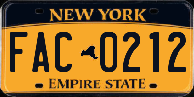 NY license plate FAC0212