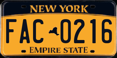 NY license plate FAC0216