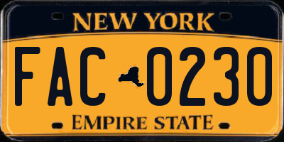 NY license plate FAC0230